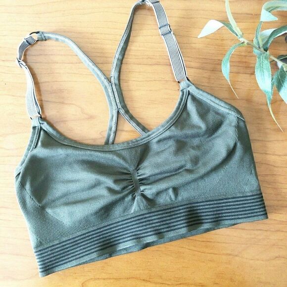 VS Victorias Secret Strappy Sport Bra Olive Green / Black - Picture 10 of 10